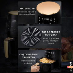 Friteuză cu Aer Cald 2400W, Capacitate 6L — Preparare Sănătoasă! 🍟✨