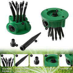 Aspersor Grădină Multifuncțional 360° cu 12 Tuburi Flexibile — Udare Eficientă 💧🌿
