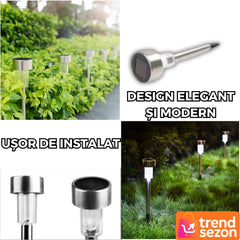 Set 10 Țarusi Solari din Oțel Inoxidabil — Iluminare Elegantă pentru Grădină 🌞✨