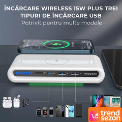 Încărcător Wireless 4 în 1 cu USB-C și 2 Porturi USB — Rapid și Eficient ⚡📱