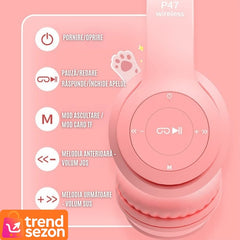 Căști Wireless Urechi Pisică Bluetooth 5.0 — Muzică Fără Griji 🎧💖
