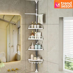 Etajera Extensibilă pentru Baie cu 4 Polițe și Carligi — Spațiu Optimizat! 🛁✨
