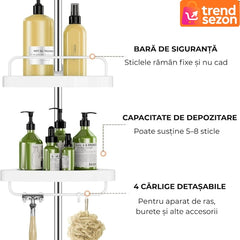 Etajera Extensibilă pentru Baie cu 4 Polițe și Carligi — Spațiu Optimizat! 🛁✨