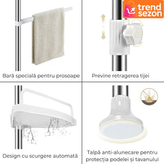 Etajera Extensibilă pentru Baie cu 4 Polițe și Carligi — Spațiu Optimizat! 🛁✨