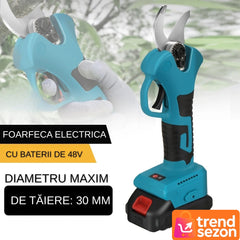 Foarfeca Electrică 48V cu 2 Baterii și Lame din Oțel Carbon — Tăiere Rapidă și Precisă ✂️🌱