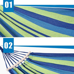 Hamac Balansoar cu Dungi Colorate — Relaxare Perfectă în Aer Liber 🌞🌿