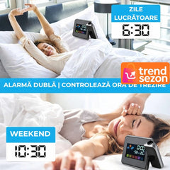 Ceas Digital Proiector LED cu Calendar și Alarmă - Inovație Smart în Dormitor ⏰✨