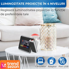 Ceas Digital Proiector LED cu Calendar și Alarmă - Inovație Smart în Dormitor ⏰✨