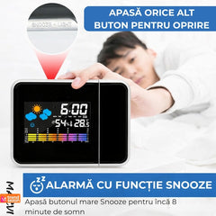 Ceas Digital Proiector LED cu Calendar și Alarmă - Inovație Smart în Dormitor ⏰✨
