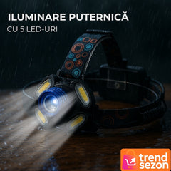 Lanterna Frontala cu 5 LED-uri Superioare — Iluminare Puternică pentru Aventuri 🌟🗺️