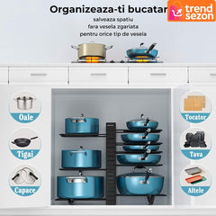 Suport Reglabil pentru Tigai și Oale cu 8 Separatoare — Organizare Perfectă! 🍳🧰