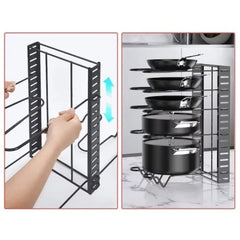 Suport Reglabil pentru Tigai și Oale cu 8 Separatoare — Organizare Perfectă! 🍳🧰