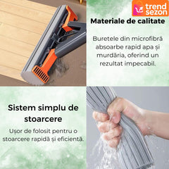 Mop Telescopic Super Absorbant cu Sistem de Stoarcere Simplu — Curățare Rapidă! 🧼🧹