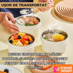 Caserola Termică Inox 304 cu 3 Compartimente — Mâncare Încălcată Oriunde! 🍱✨