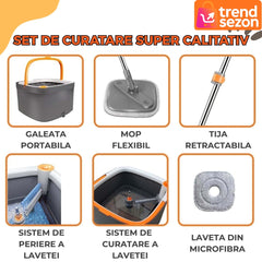 Mop Rotativ cu Galeata și Stoarcere Automată — Curățenie Rapidă! 🧼✨