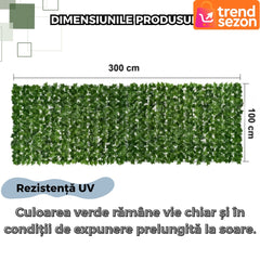 Gard Artificial cu Frunze Iedera Verde 300x100 cm — Soluție Elegantă pentru Intimitate 🌿✨