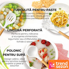 Set Ustensile Bucătărie 19 Piese din Silicon și Bambus — Design Elegant 🌿🍴