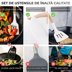 Set Ustensile Bucătărie 19 Piese din Silicon și Bambus — Design Elegant 🌿🍴