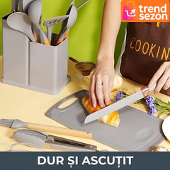 Set Ustensile Bucătărie 19 Piese din Silicon și Bambus — Eleganță și Funcționalitate 🍳✨