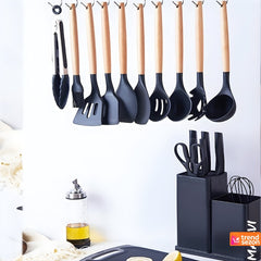 Set Ustensile Bucătărie 19 Piese Silicon & Bambus — Îți Transformă Gătitul! 🍳✨