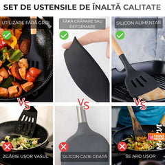 Set Ustensile Bucătărie 19 Piese Silicon & Bambus — Îți Transformă Gătitul! 🍳✨