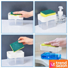 Dispenser Detergent cu Suport pentru Burete 380 ml — Economisește Detergent! 🧽✨