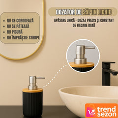 Set Baie 6 Piese Negru Mat cu Accente din Lemn - Eleganță Modernă 🖤🌳