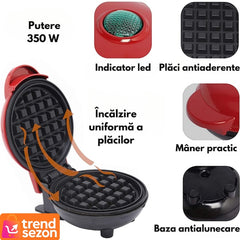 Aparat Mini pentru Gofre cu Placi Antiaderente — Mic Dejun Rapid și Savuros 🧇🍓