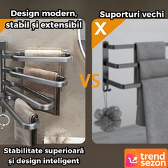 Suport Prosoape Rotativ Negru Matt cu 4 Brate Mobile — Fără Gaurire 🔄🖤