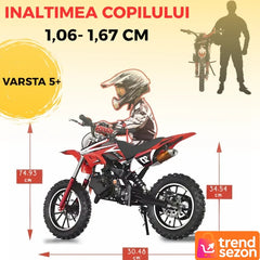 Motocicletă Cross pentru Copii 49cc cu Roti Groase — Aventuri Off-Road 🚀🏍️