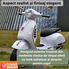 Scuter Electric pentru Copii 3-8 Ani, Design Vespa Alb — Distracție fără Limită! 🛵✨