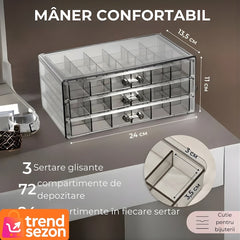 Cutie Bijuterii Transparentă cu 72 Compartimente — Organizare Eficientă 🛍️✨