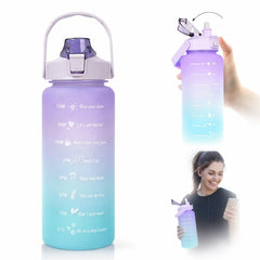 Bidon Fitness 2L Multicolor cu Duza și Inscriptii Motivaționale — Hidratare Ușoară 💧✨