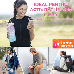 Bidon Fitness 2L Multicolor cu Duza și Inscriptii Motivaționale — Hidratare Ușoară 💧✨