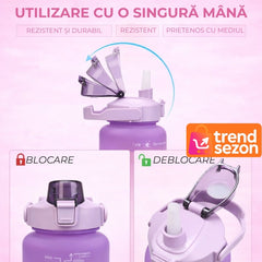 Bidon Fitness 2L Multicolor cu Duza și Inscriptii Motivaționale — Hidratare Ușoară 💧✨