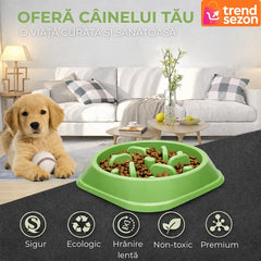 Bol Antiderapant pentru Câini cu Hranire Lentă, Verde Pastel — Digestie Sănătoasă 🐶💚