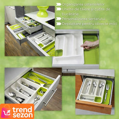 Suport Modulare Extensibil pentru Tacâmuri - Design Modern Alb-Verde 🌿✨