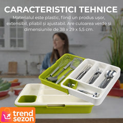 Suport Modulare Extensibil pentru Tacâmuri - Design Modern Alb-Verde 🌿✨