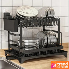 Uscător de Vase Supraetajat cu Suport pentru Tacâmuri — Maximizează Spațiul! 🍽️✨