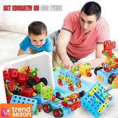 Set Constructie 404 Piese Puzzle 3D STEM — Distracție și Învațare 🎈🔧