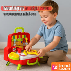 Set Jucărie Bucătărie Portabilă 2 în 1 — Distracție Culinara pentru Micii Chefi! 🍕👩🍳