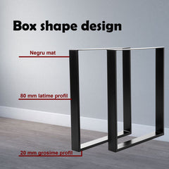 Set 2 Picioare de Masă Metalice Negru, Profil Lat 80 mm — Design Industrial Elegant 🖤🛠️