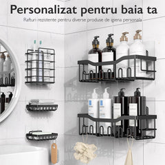 Set 5 Rafturi Organizatoare Din Inox Negru — Eleganță și Utilitate 🎉🛁