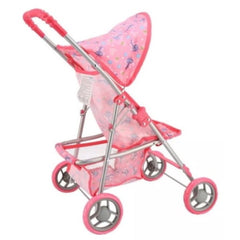 Cărucior Pliabil pentru Păpuși cu Cadru Metalic — Distracție Interactivă Roz 🌼👶
