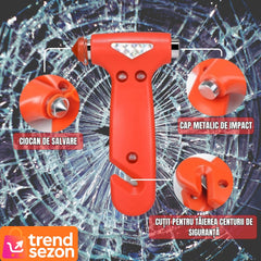 Ciocan de Urgență 3 în 1 cu Cutter pentru Centură — Siguranță Maximă 🚗🔧