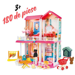 Casă de Păpuși Colorată cu 180 Piese — Împărtășește Distracția! 🏡🌈