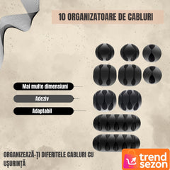 Set Organizare Cabluri Autoadeziv 10 Bucăți — Spațiu Ordonăt Rapid ⚡️📏