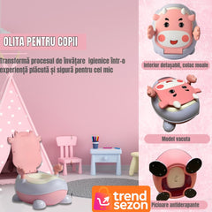 Olita pentru Copii cu Design Vacuta și Manere Ergonomice — Învățare Distractivă! 🐮💖