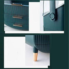 Organizator Machiaj Premium cu 2 Sertare și Capac Transparent — Spațiu Elegant pentru Cosmetice ✨💄