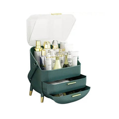 Organizator Machiaj Premium cu 2 Sertare și Capac Transparent — Spațiu Elegant pentru Cosmetice ✨💄